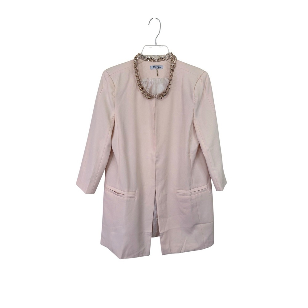 Xtaren‎ Jacket Woman M Pink, Gold Toned Chain Embellishment At Neck, Hook Close